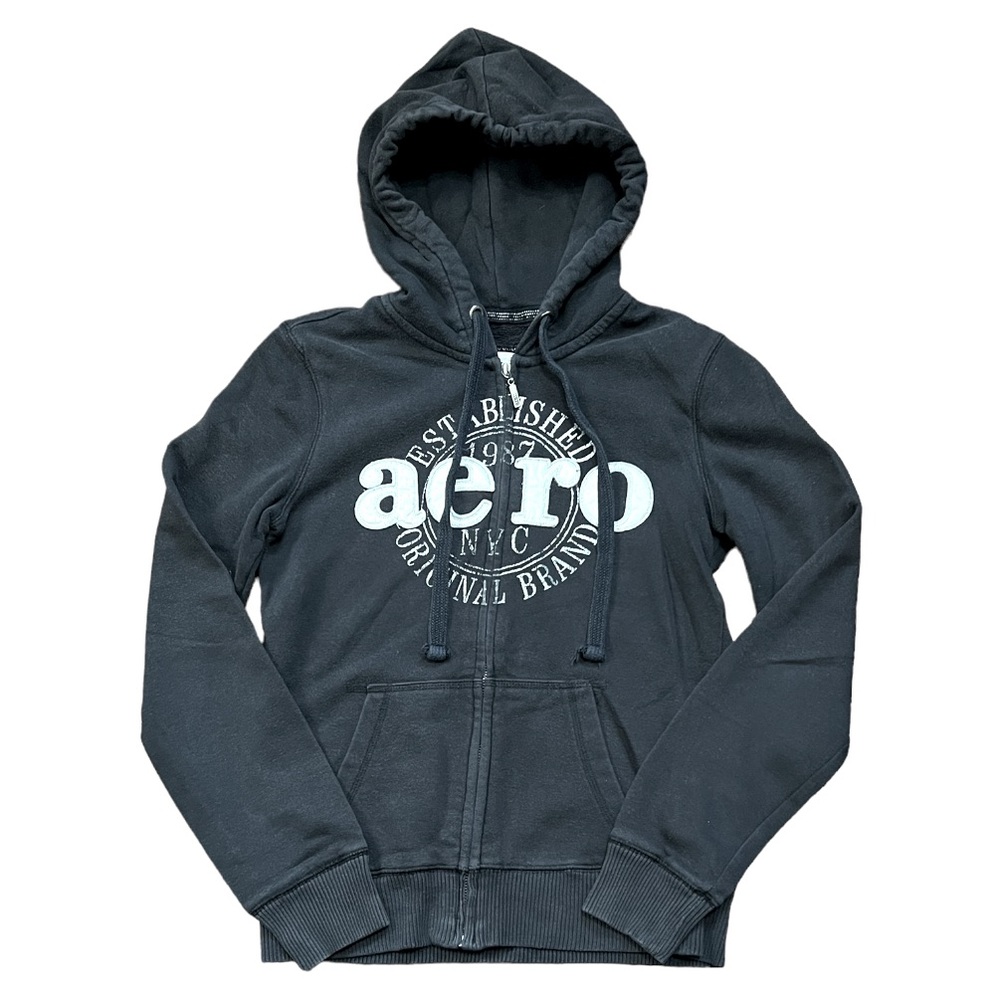 Vintage Aeropostale Hoodie Sweatshirt Slim Fit Women’s M Black White Lettering